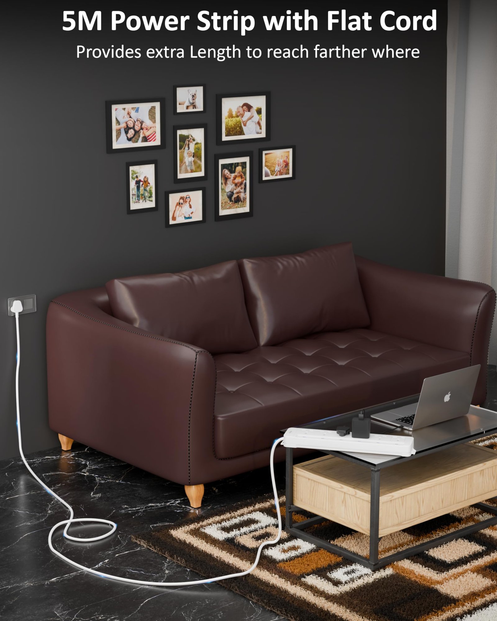 Surge Protector, 5 Meter 16 Feet Long Cable, 6 Universal Sockets with Individual Switch, Extension Board Cord, Automatic Overload Protection, Fireproof Power Strip Switch Board, Spike Guard - Image 5